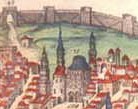 Le Saint-Sépulcre -détail de la vue de Jérusalem par Braun et Hogenberg -1575 