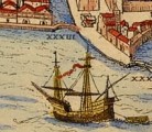 Navire du XVIe siècle au mouillage - Gravure de Braun and Hogenberg - 1572