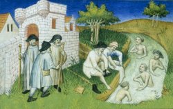 Pèlerins se baignant dans le Jourdain - manuscrit de la BNF
