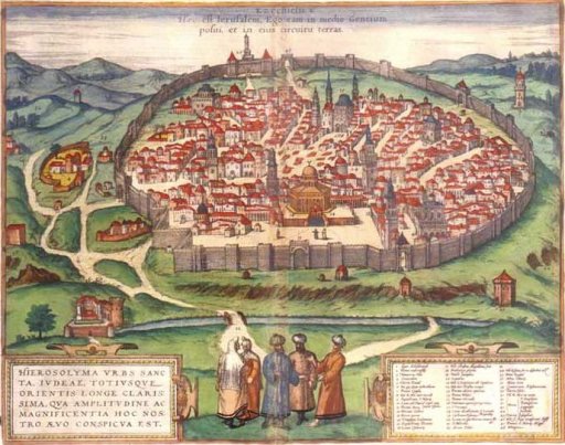 Vue de Jérusalem par Braun et Hogenberg- Civitates Orbis Terrarum - 1575